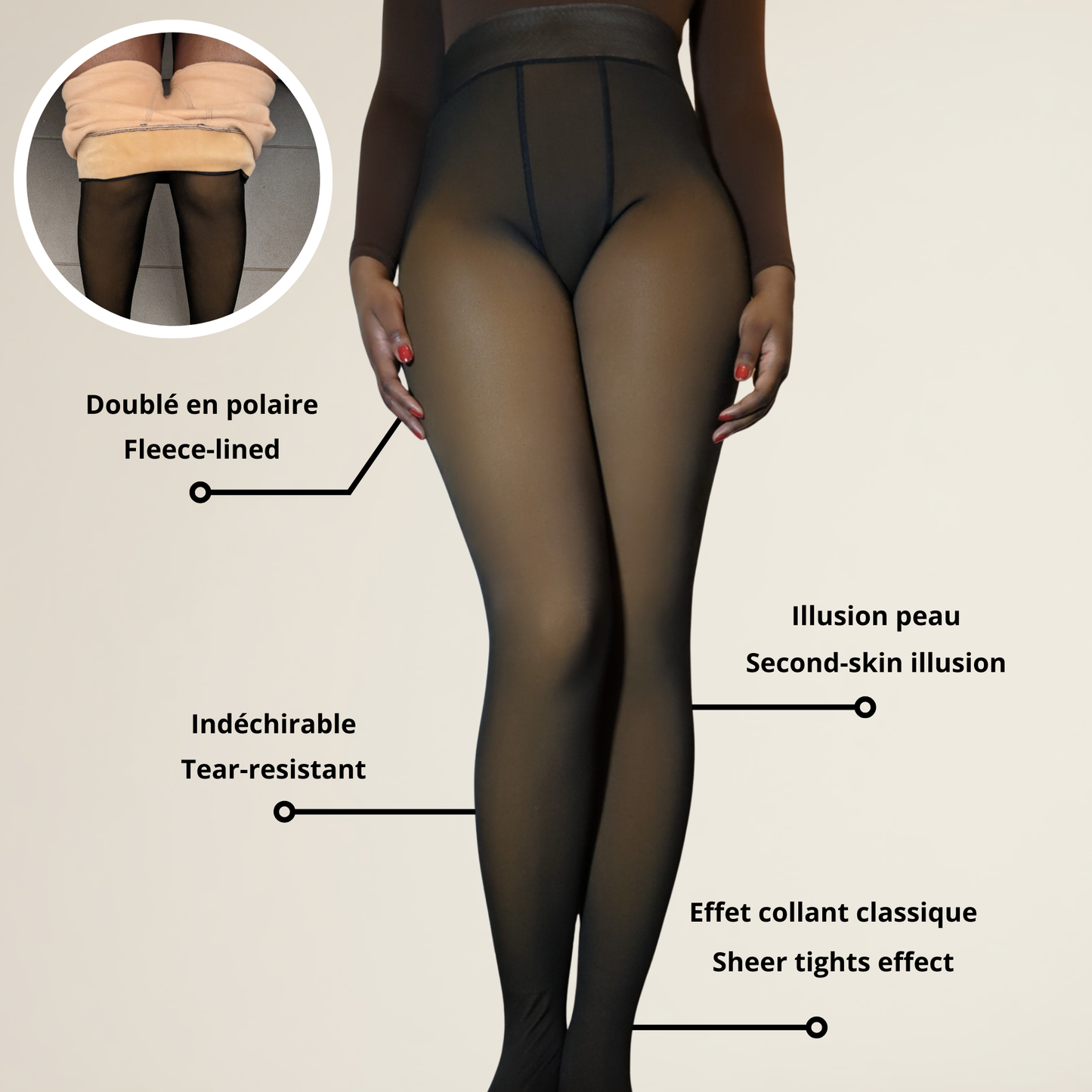 Translucent Brown Fleece Winter Tights - Brunde